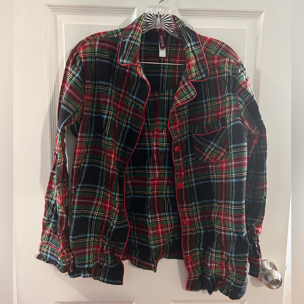 Adore Me Plaid Button-Up Pajama Shirt and shorts set